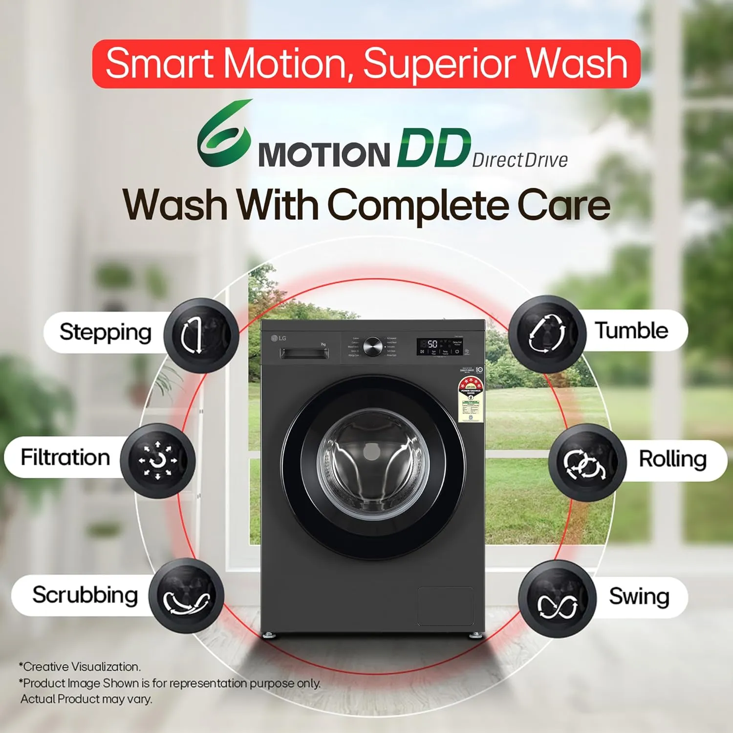 LG FHB1207Z2M 7 Kg 5 Star Front Load Washing Machine (Direct Drive, Steam Wash, In-Built Heater, Middle Black)