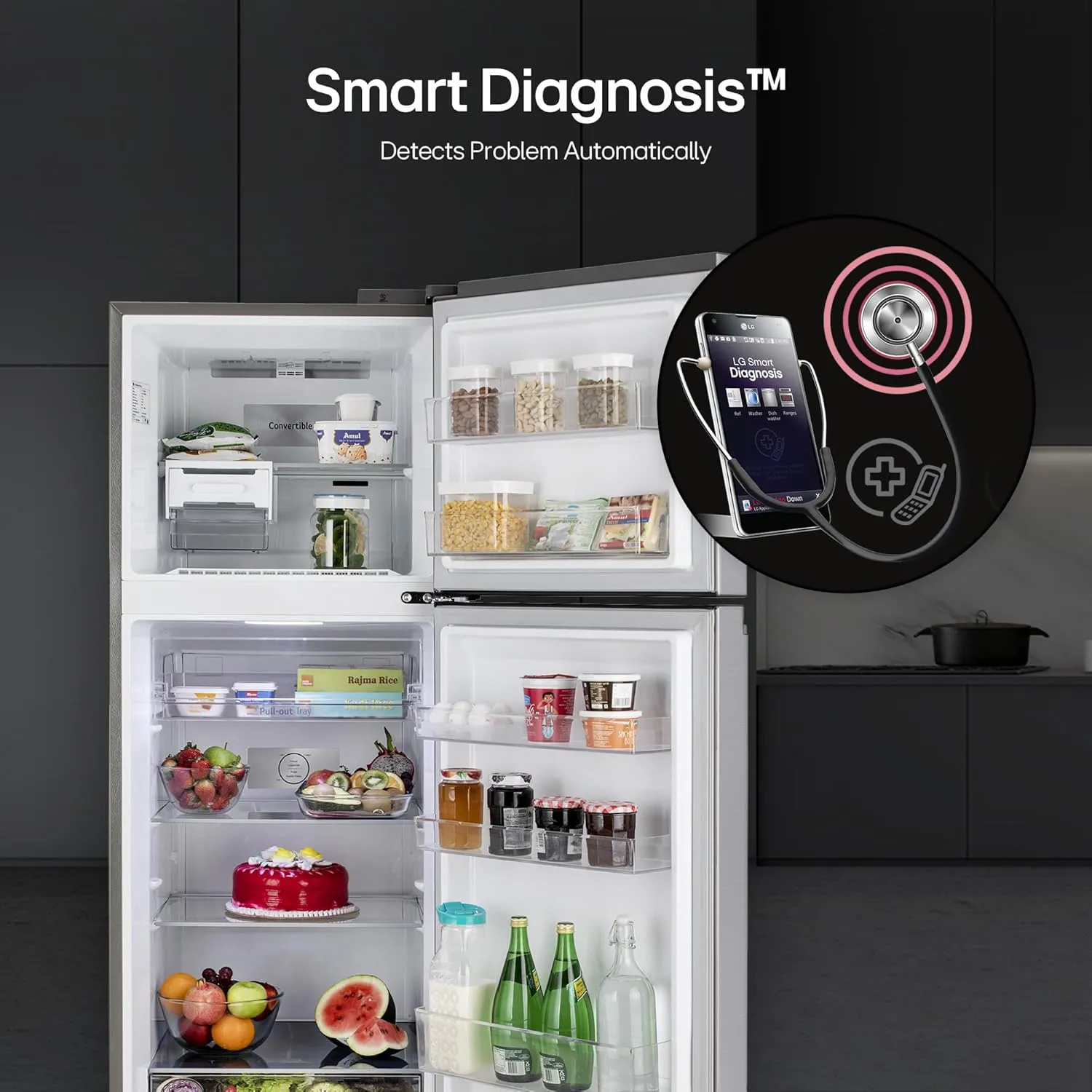 LG GL-S342SPZY 322 Litre Frost-Free Smart Inverter Double Door Refrigerator (Shiny Steel, Convertible & Multi Air Flow)