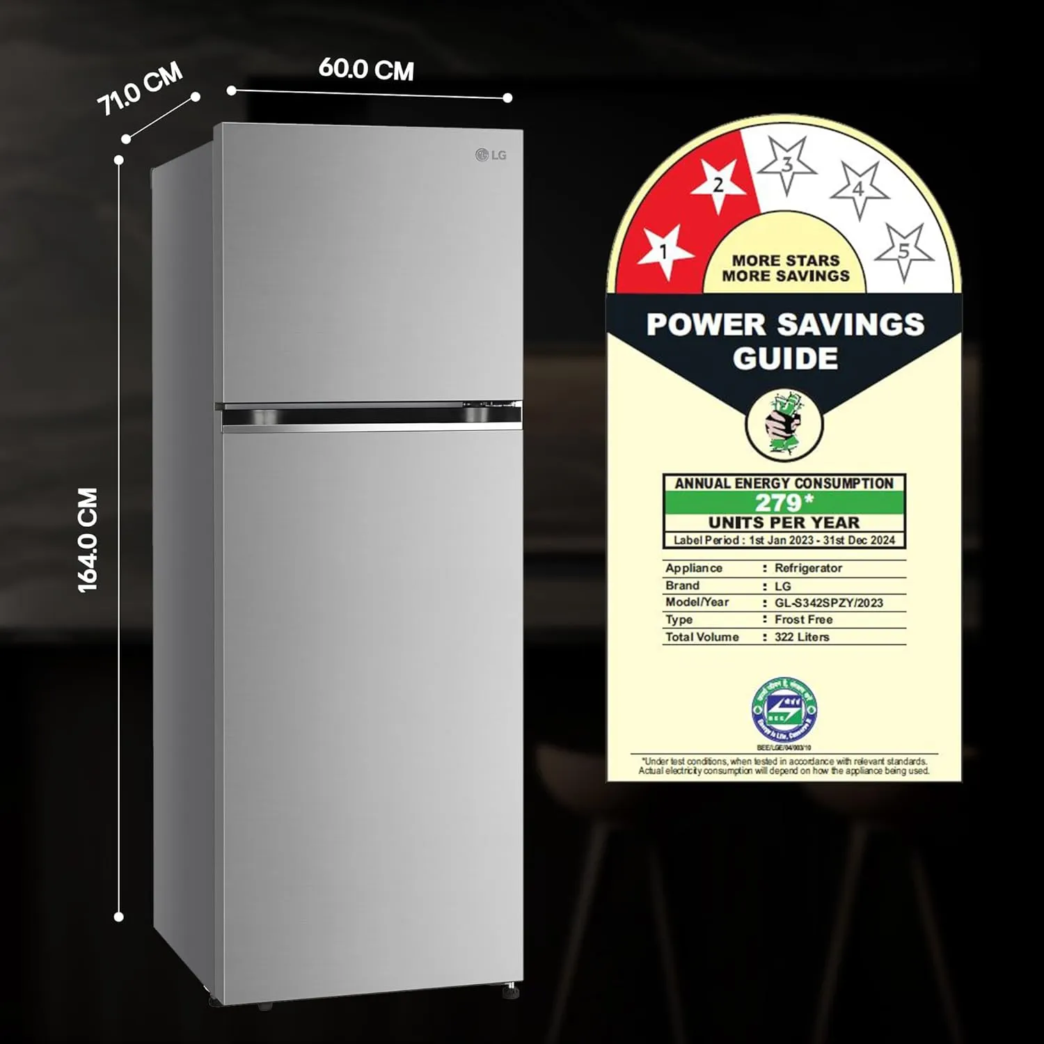 LG GL-S342SPZY 322 Litre Frost-Free Smart Inverter Double Door Refrigerator (Shiny Steel, Convertible & Multi Air Flow)
