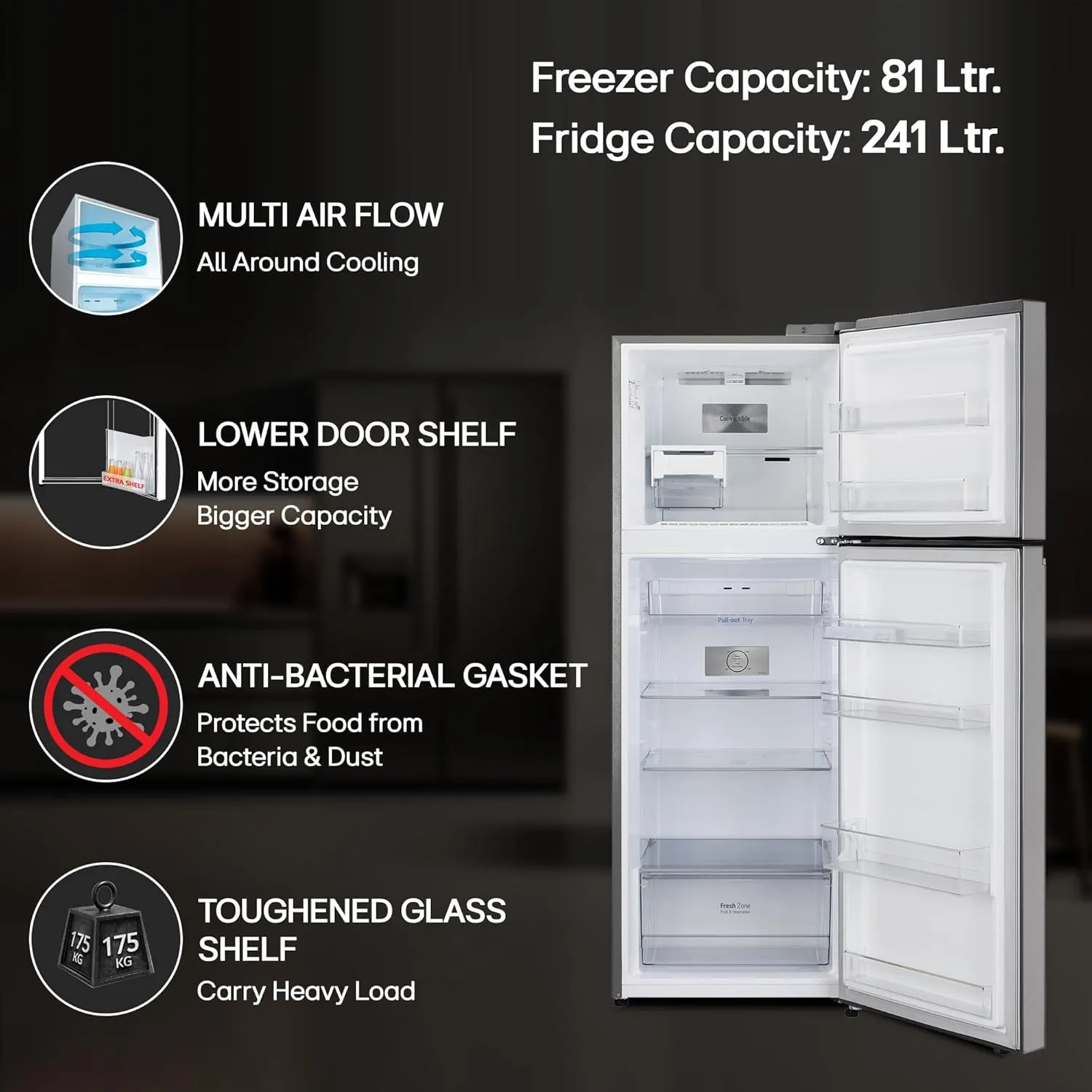 LG GL-S342SPZY 322 Litre Frost-Free Smart Inverter Double Door Refrigerator (Shiny Steel, Convertible & Multi Air Flow)