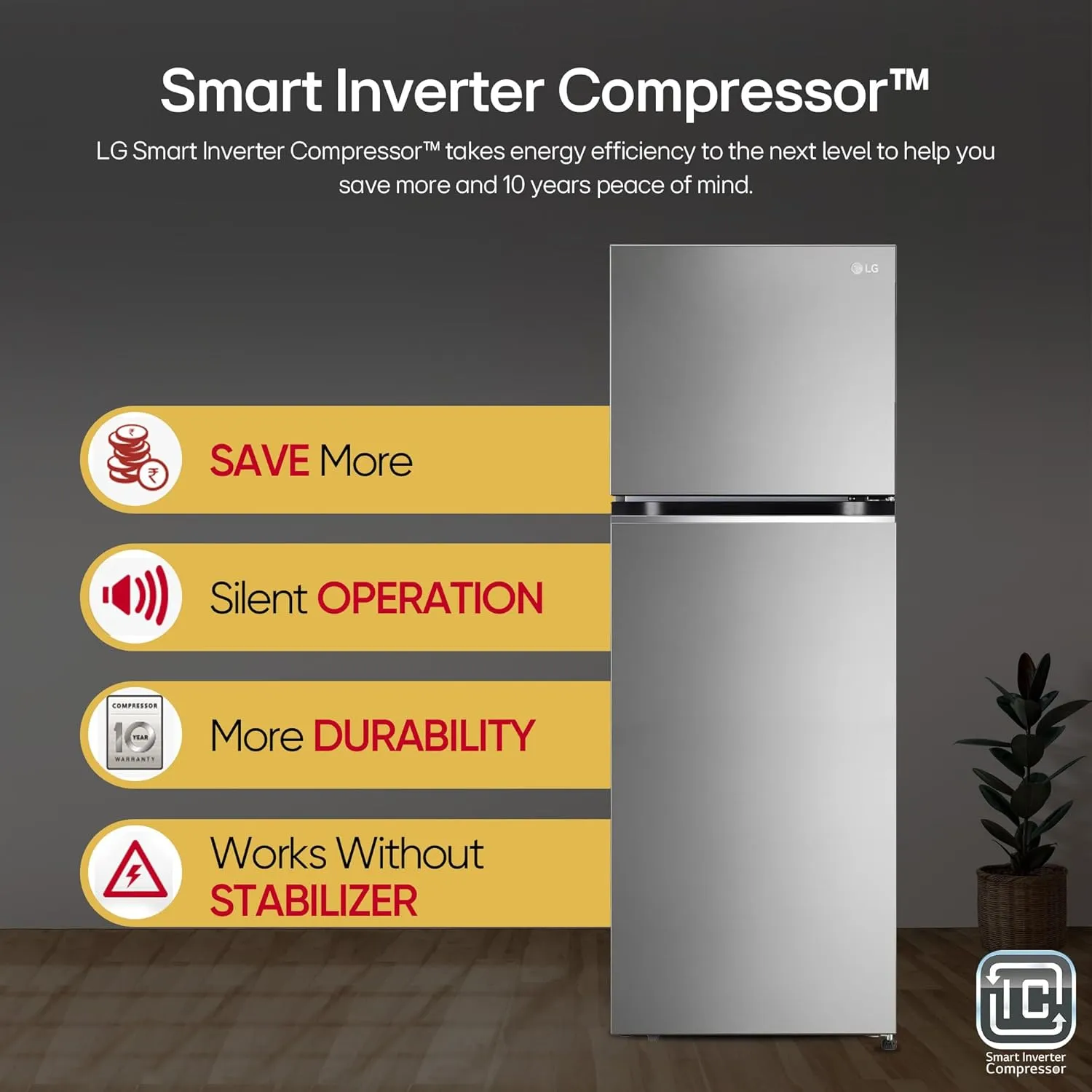 LG GL-S342SPZY 322 Litre Frost-Free Smart Inverter Double Door Refrigerator (Shiny Steel, Convertible & Multi Air Flow)