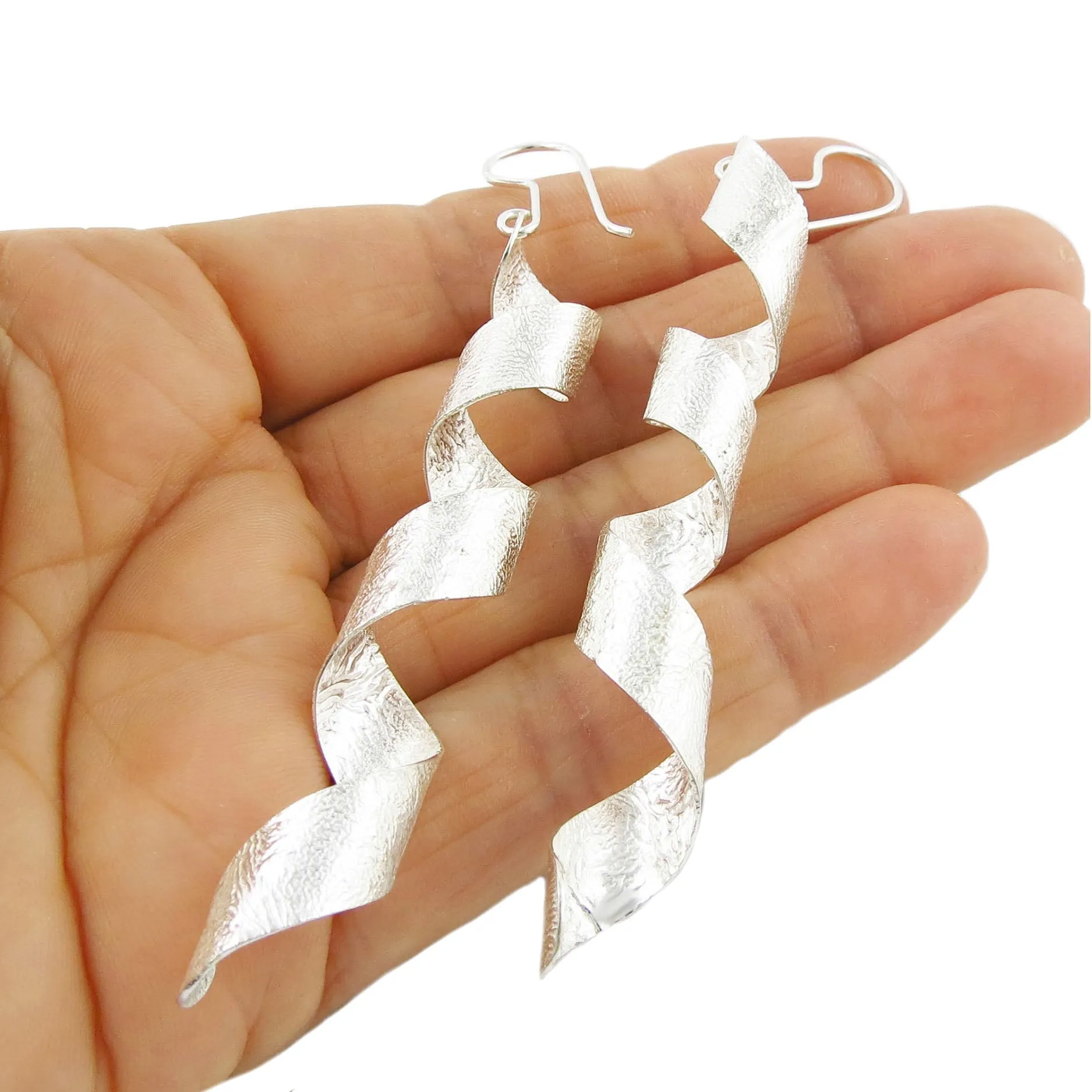 Long Maria Belen Reticulated 925 Silver Spiral Earrings