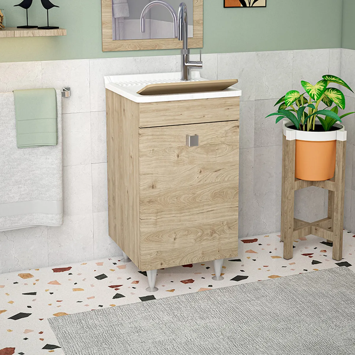 mobile lavatoio lavanderia per interno 1 anta con asse lavapanni L45xP50