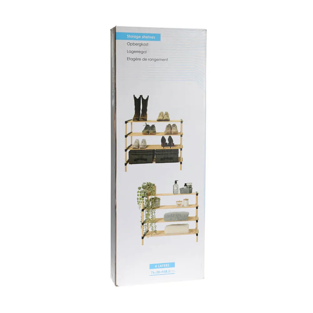 Natural Pinewood Shoe Rack with 4 Shelves