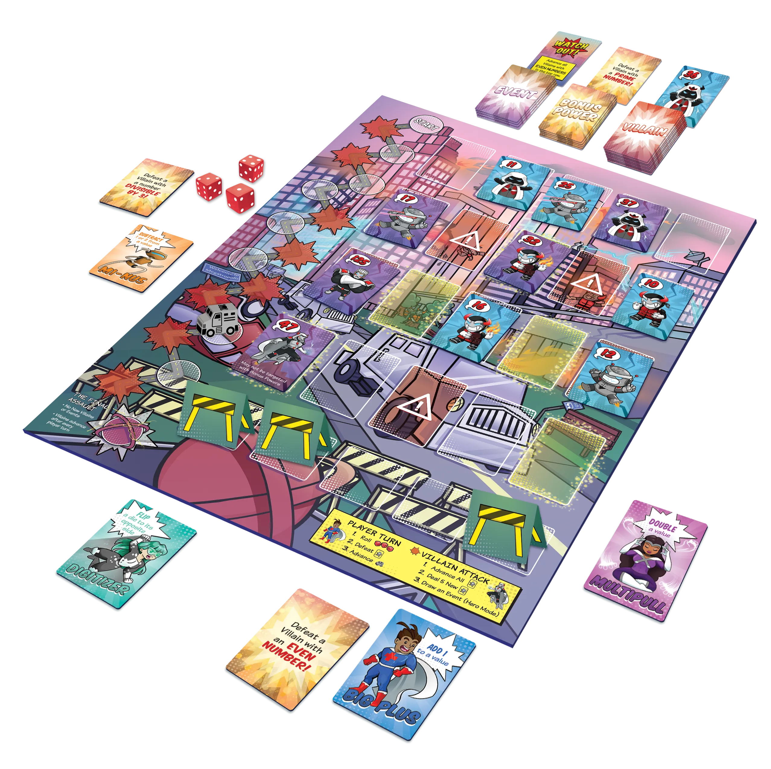 Outnumbered: Improbable Heroes Board Game | MENSA Recommended Cooperative Superhero Math Game | STEM Game to Learn Multiplication & Division