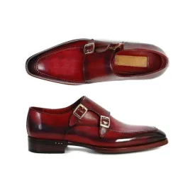 Paul Parkman Handmade Designer Shoes Men's Handmade Designer Shoes Double Monkstrap Black Burgundy Loafers (PM5236)