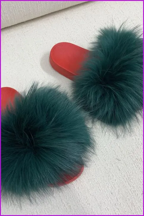 Red PVC Sole Fur Sliders DF073-2