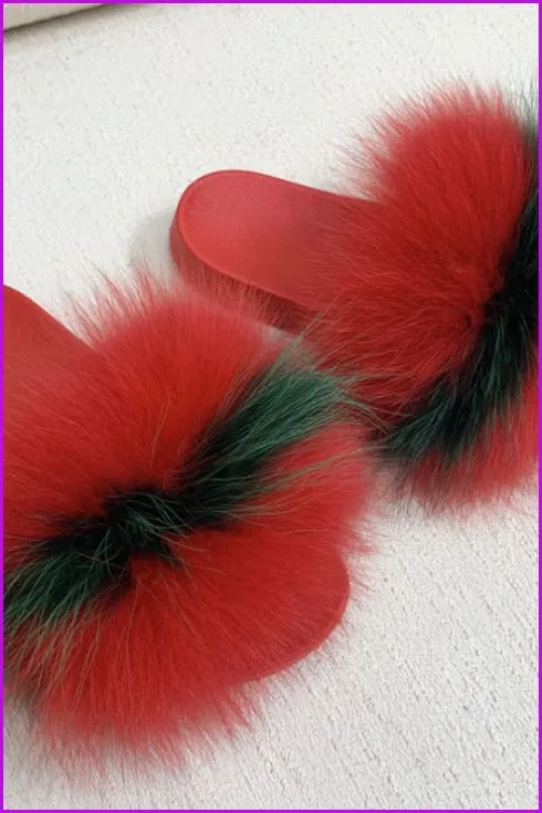 Red PVC Sole Fur Sliders DF073-2