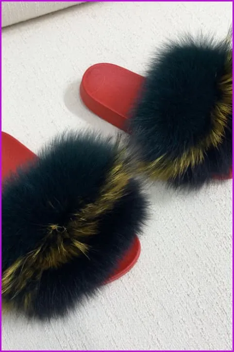 Red PVC Sole Fur Sliders DF073-2