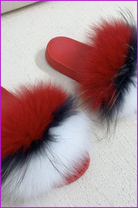 Red PVC Sole Fur Sliders DF073-2