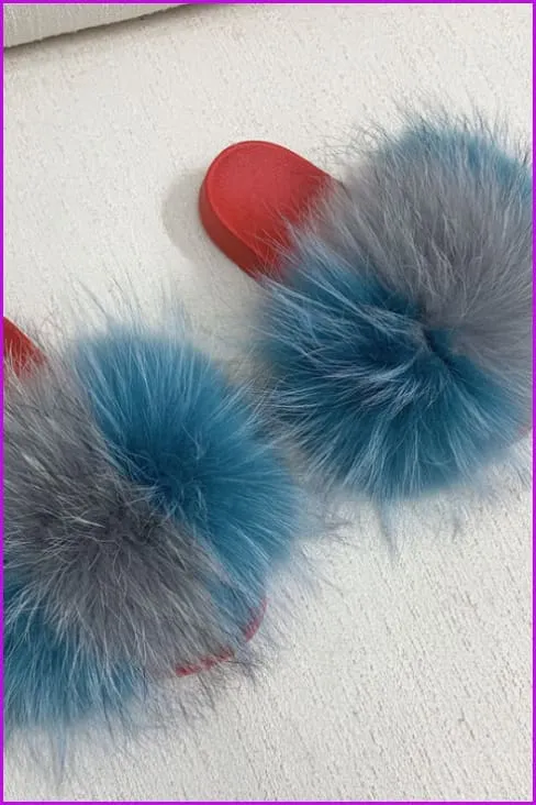 Red PVC Sole Fur Sliders DF073-2