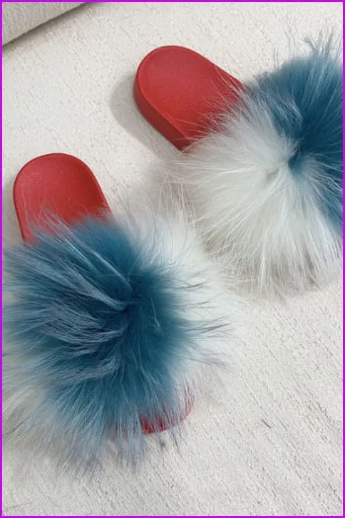 Red PVC Sole Fur Sliders DF073-2