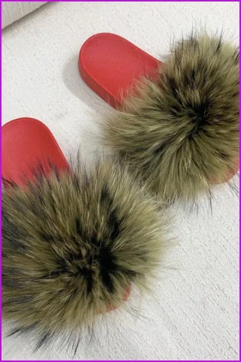 Red PVC Sole Fur Sliders DF073-2