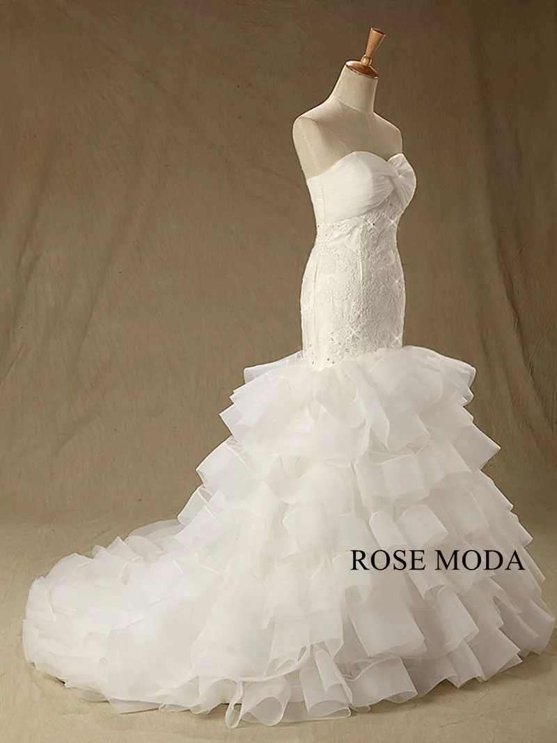 Rosemoda Lace Organza Tiered Mermaid Wedding Dress