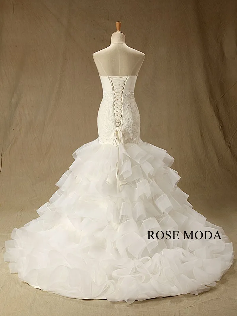 Rosemoda Lace Organza Tiered Mermaid Wedding Dress