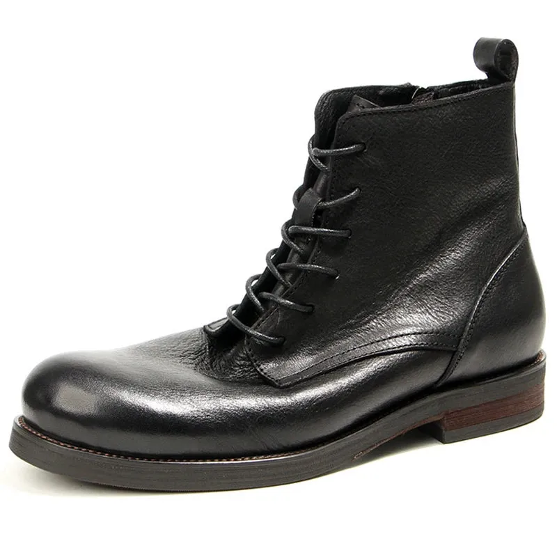 Round Cap Full Grain Leather Ankle Boots