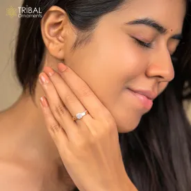Round shape diamond rose gold silver ring