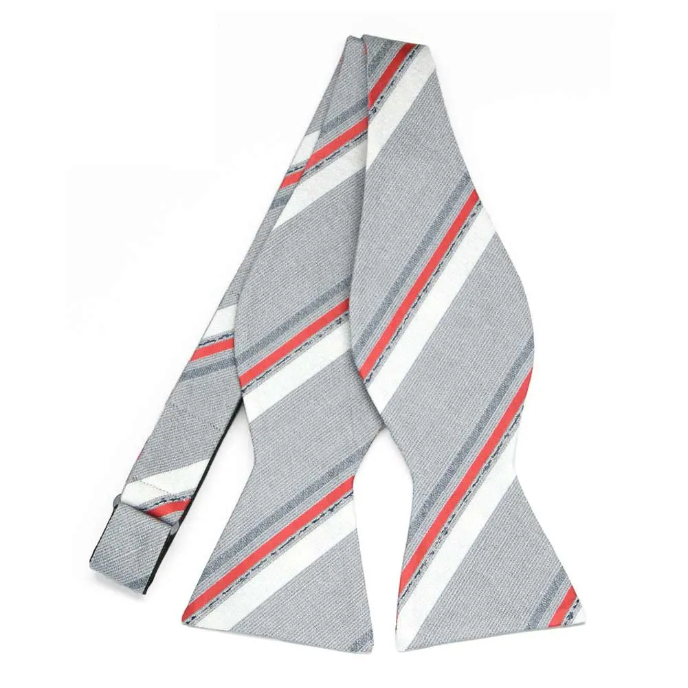 Silver Delegate Striped Linen/Silk Self-Tie Bow Tie