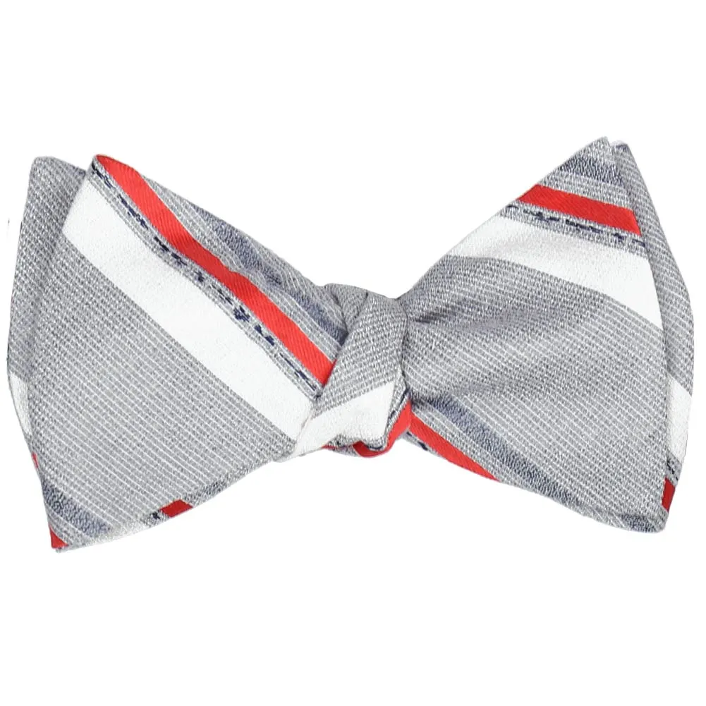 Silver Delegate Striped Linen/Silk Self-Tie Bow Tie