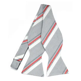 Silver Delegate Striped Linen/Silk Self-Tie Bow Tie