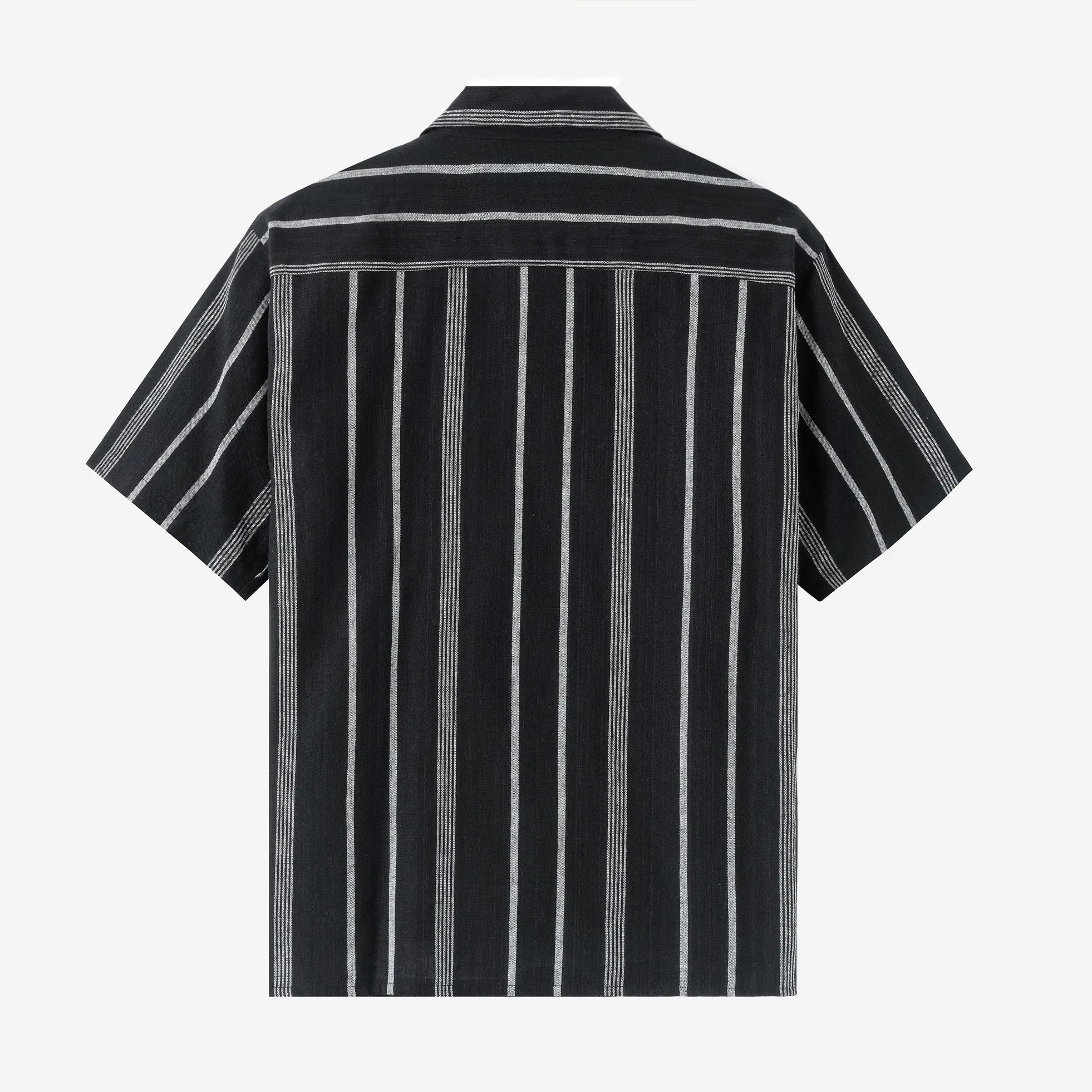 Summer Classic Camp Collar Short Sleeve Shirt - Black Triple Stripes