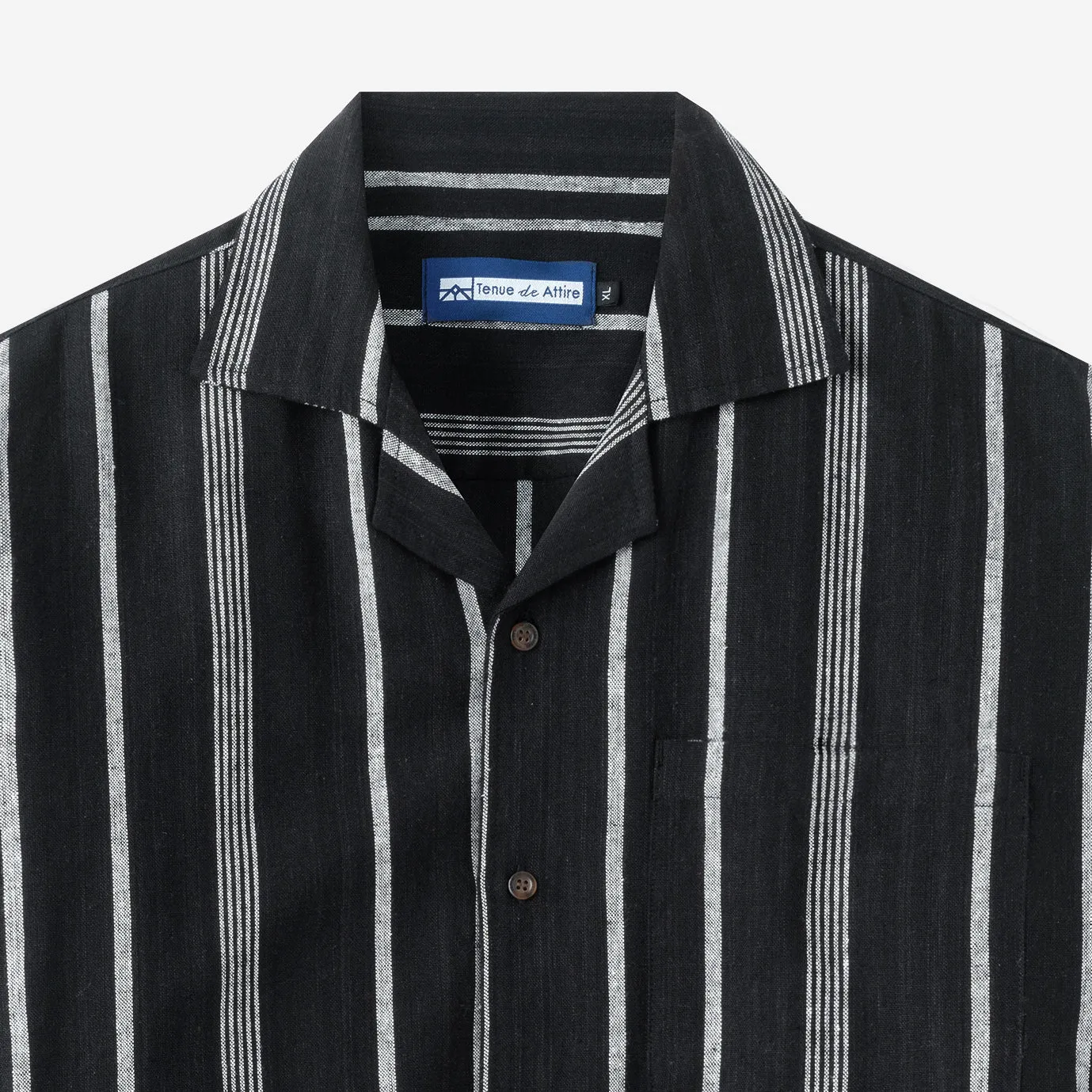 Summer Classic Camp Collar Short Sleeve Shirt - Black Triple Stripes