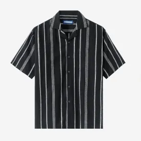 Summer Classic Camp Collar Short Sleeve Shirt - Black Triple Stripes