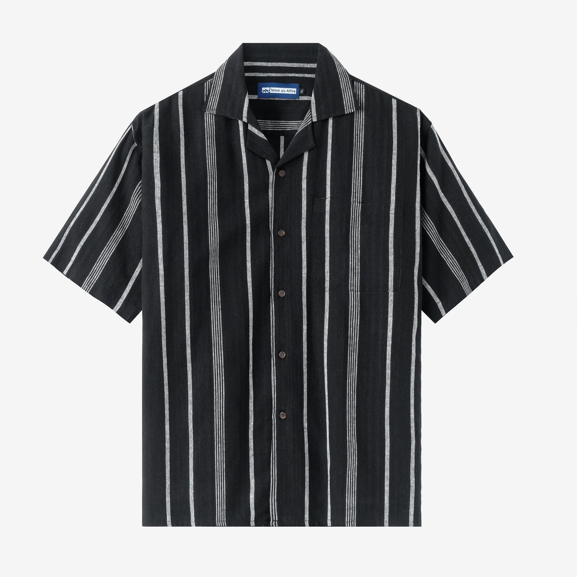 Summer Classic Camp Collar Short Sleeve Shirt - Black Triple Stripes