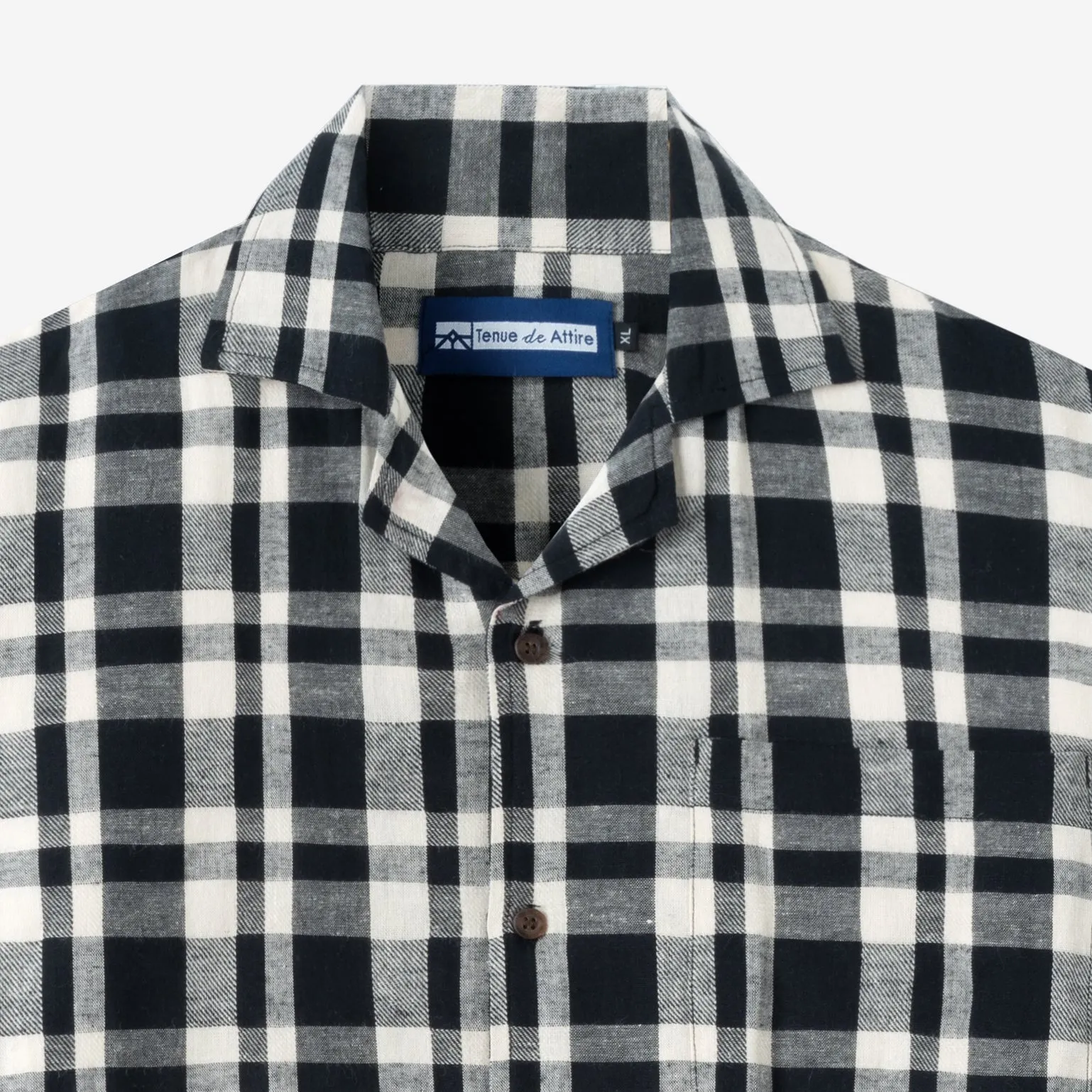 Summer Classic Camp Collar Short Sleeve Shirt - Black White Square