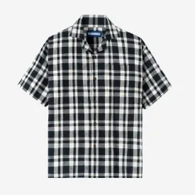Summer Classic Camp Collar Short Sleeve Shirt - Black White Square
