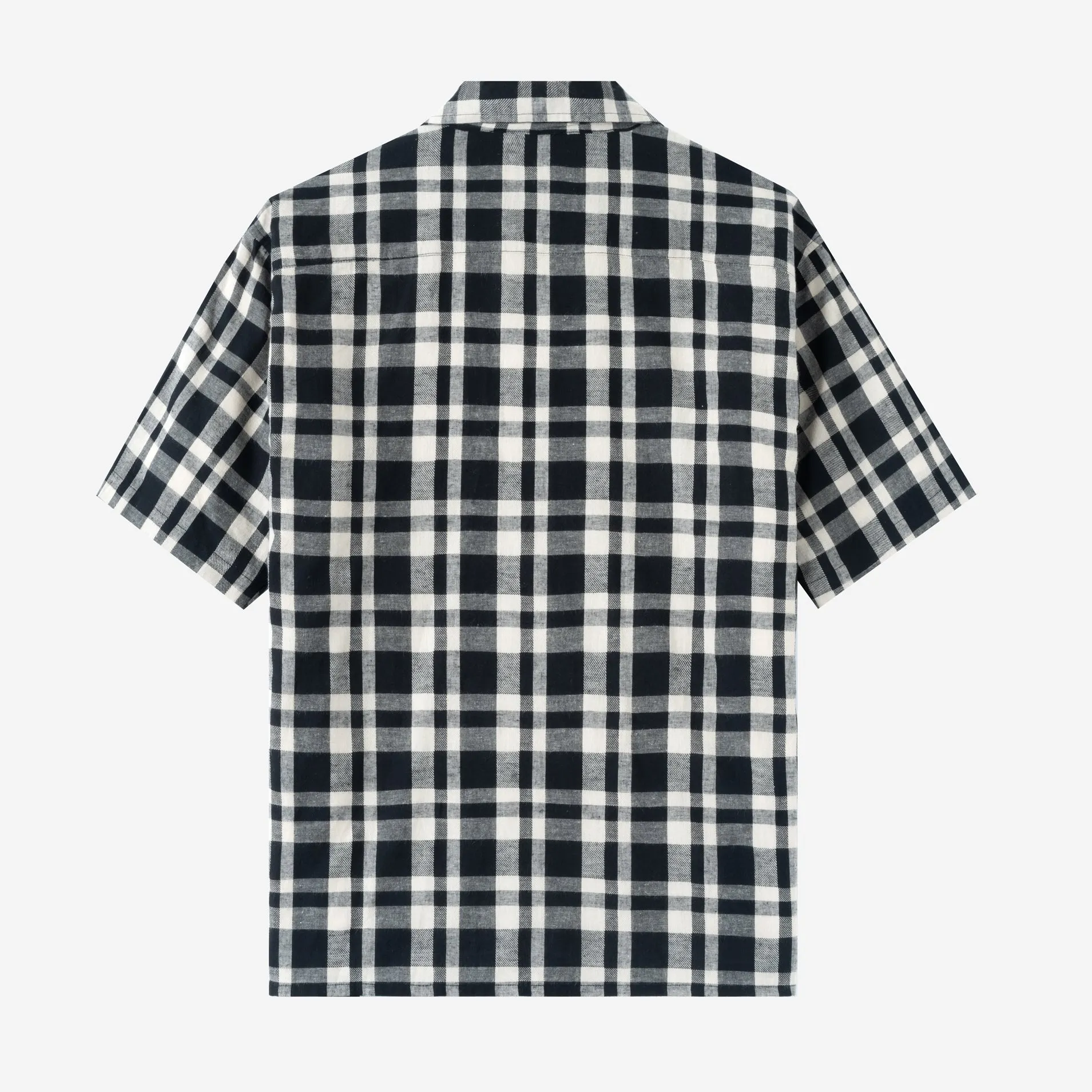Summer Classic Camp Collar Short Sleeve Shirt - Black White Square