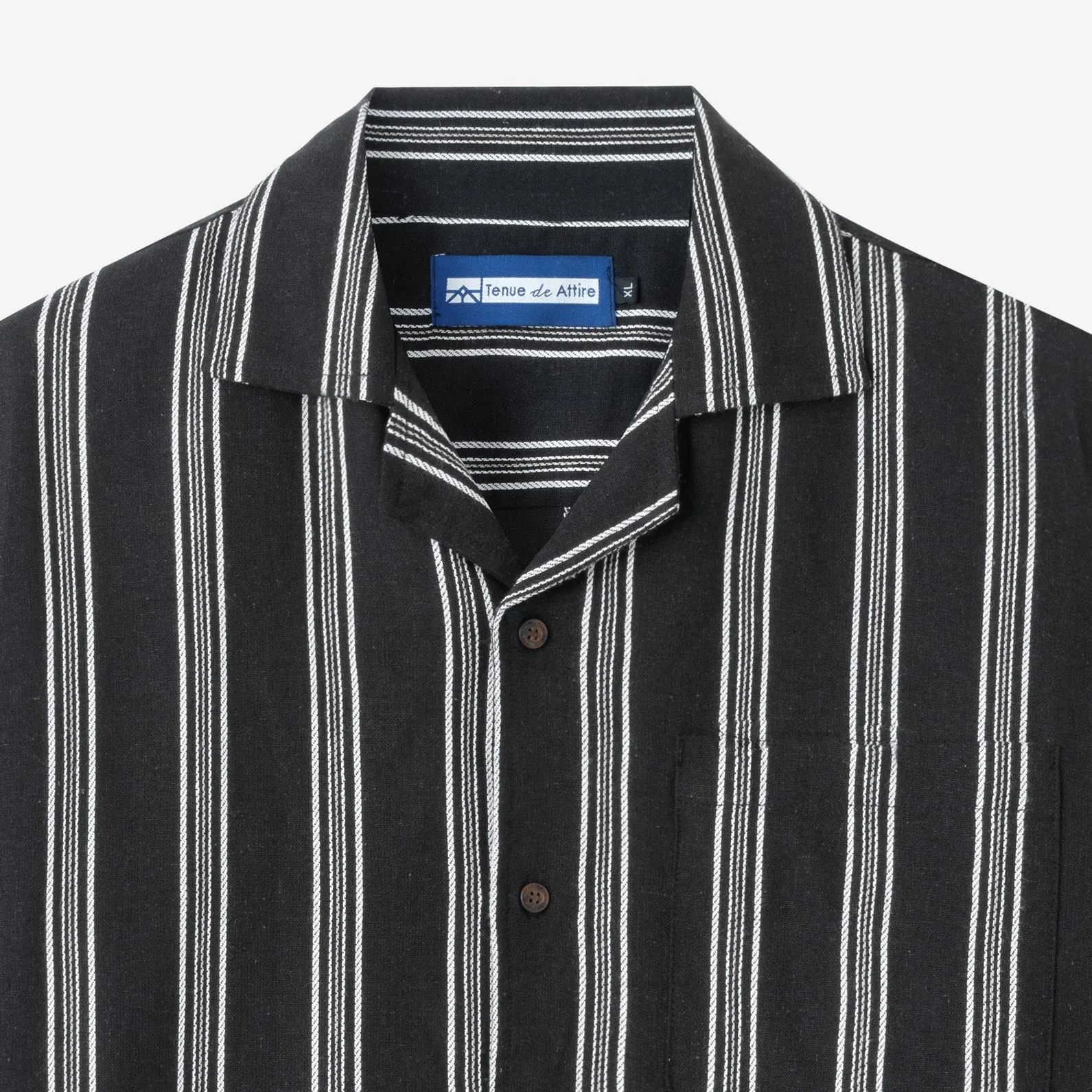 Summer Classic Camp Collar Short Sleeve Shirt - Black White Stripes
