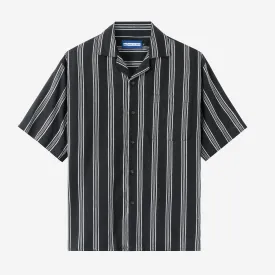 Summer Classic Camp Collar Short Sleeve Shirt - Black White Stripes