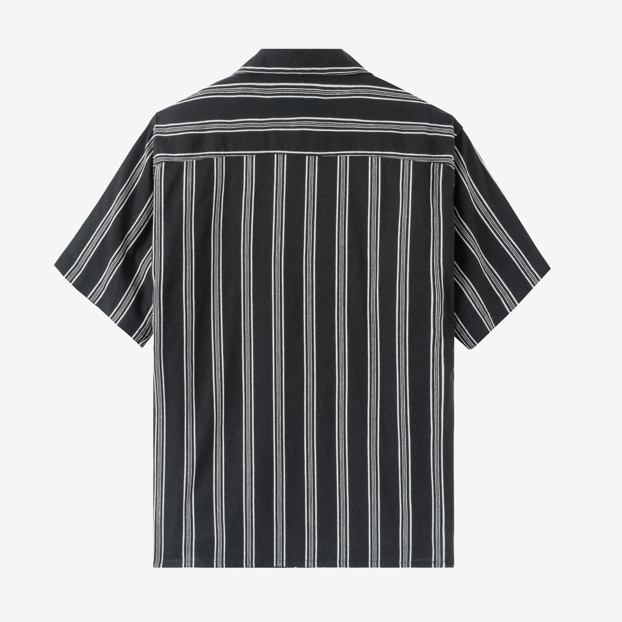 Summer Classic Camp Collar Short Sleeve Shirt - Black White Stripes