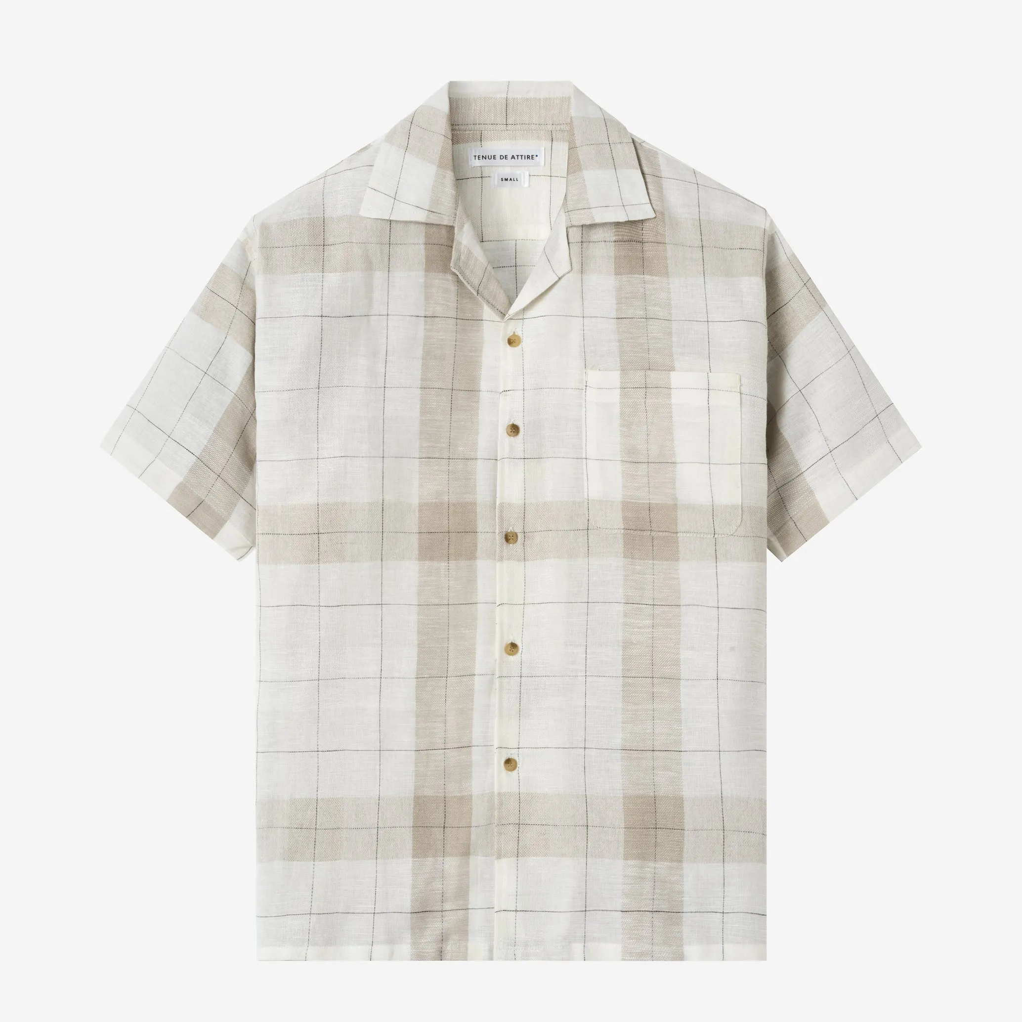 Sunny Vacation Short Sleeve Camp Collar Plaid Shirt - Beige White
