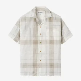 Sunny Vacation Short Sleeve Camp Collar Plaid Shirt - Beige White