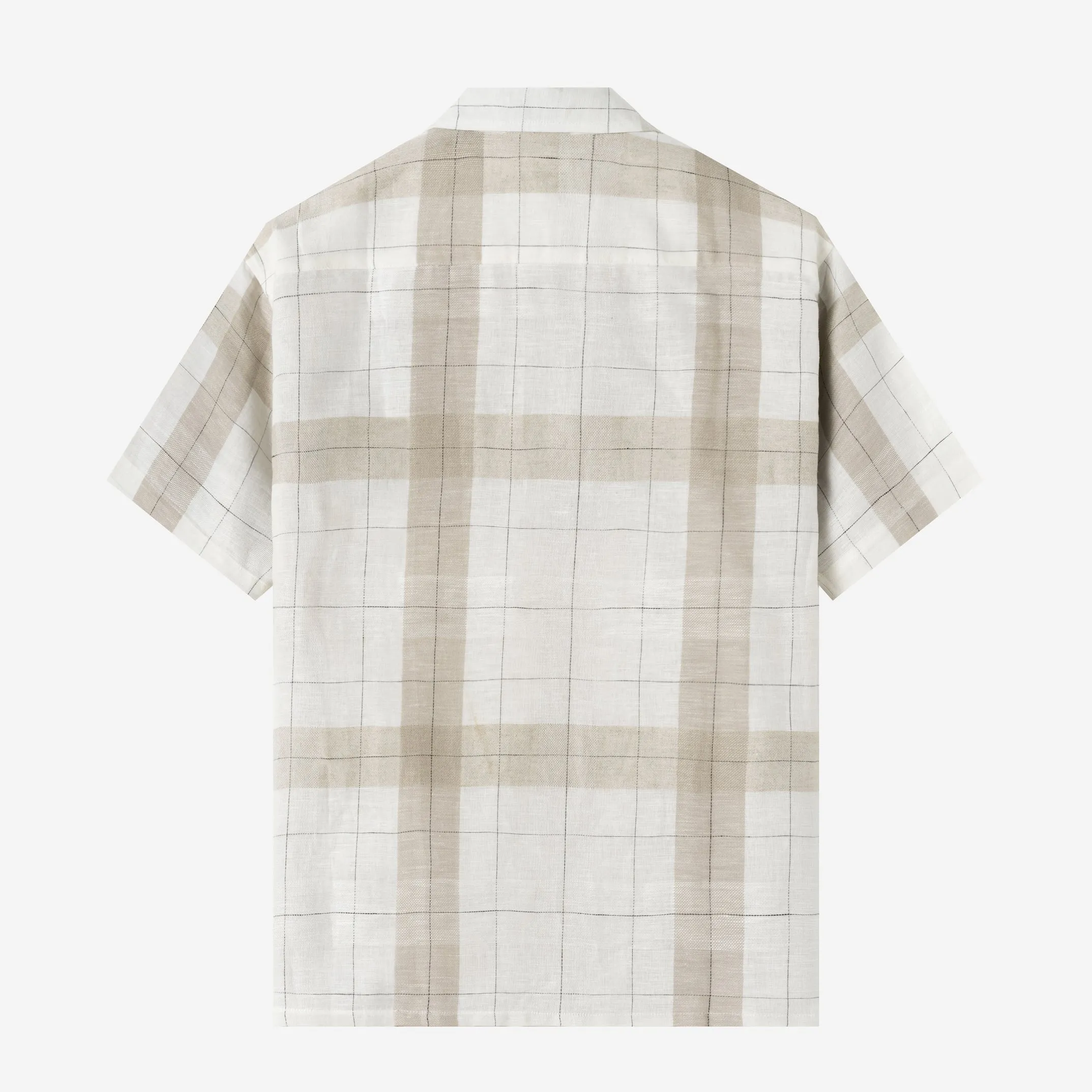Sunny Vacation Short Sleeve Camp Collar Plaid Shirt - Beige White