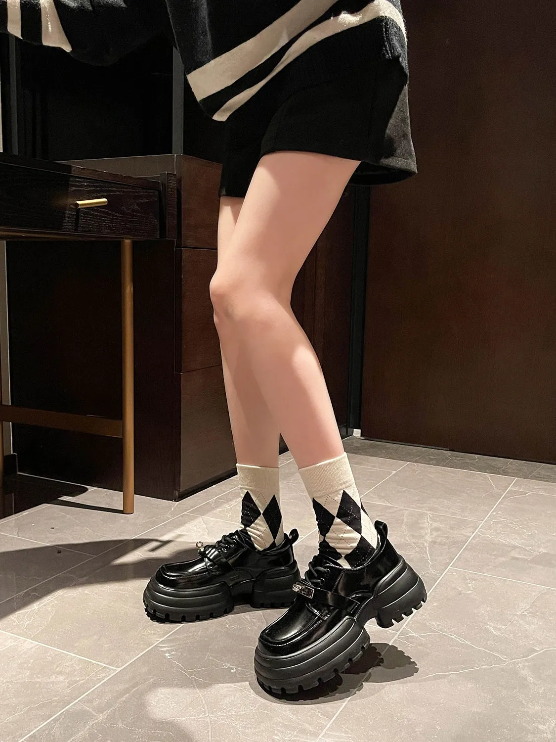 Thomas-100 Patent Leather Lace Up Creepers