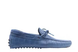 Tods Mens Baltic Blue Croc Laccetto Laced Gommino Driver Shoe