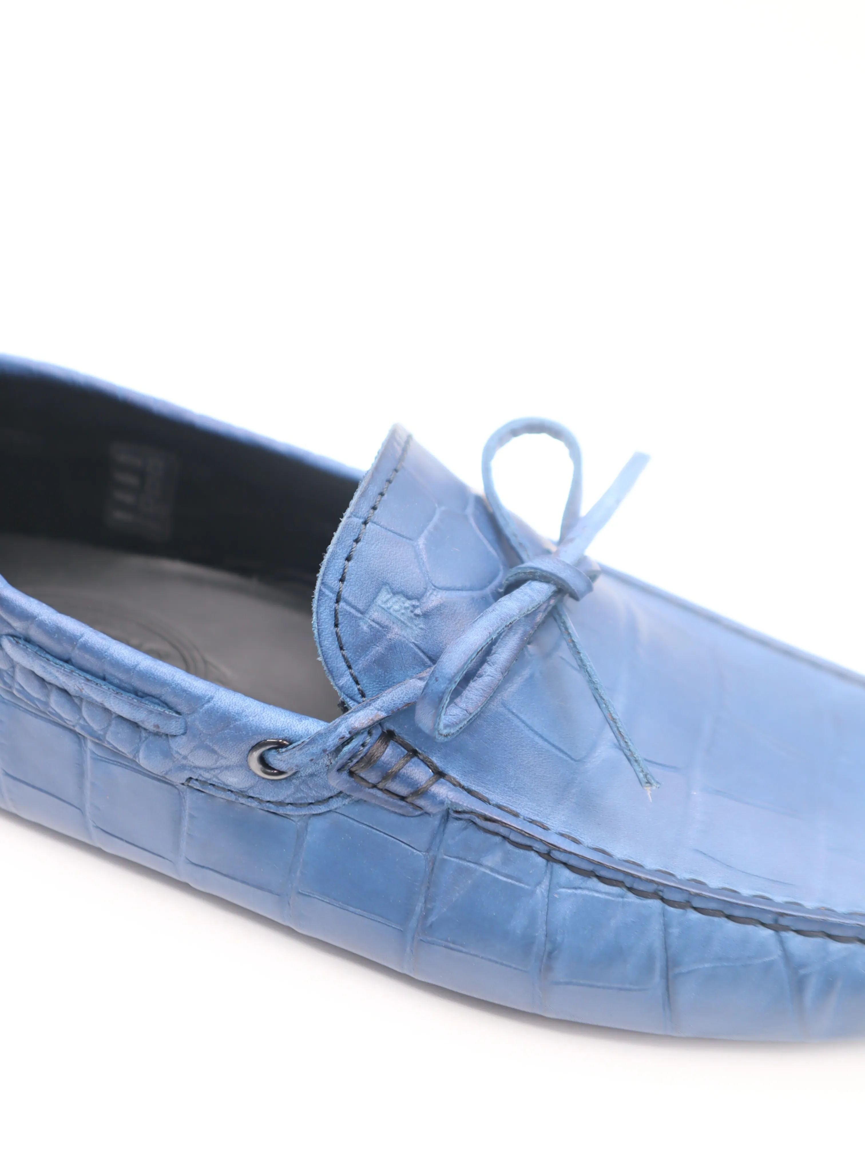 Tods Mens Baltic Blue Croc Laccetto Laced Gommino Driver Shoe