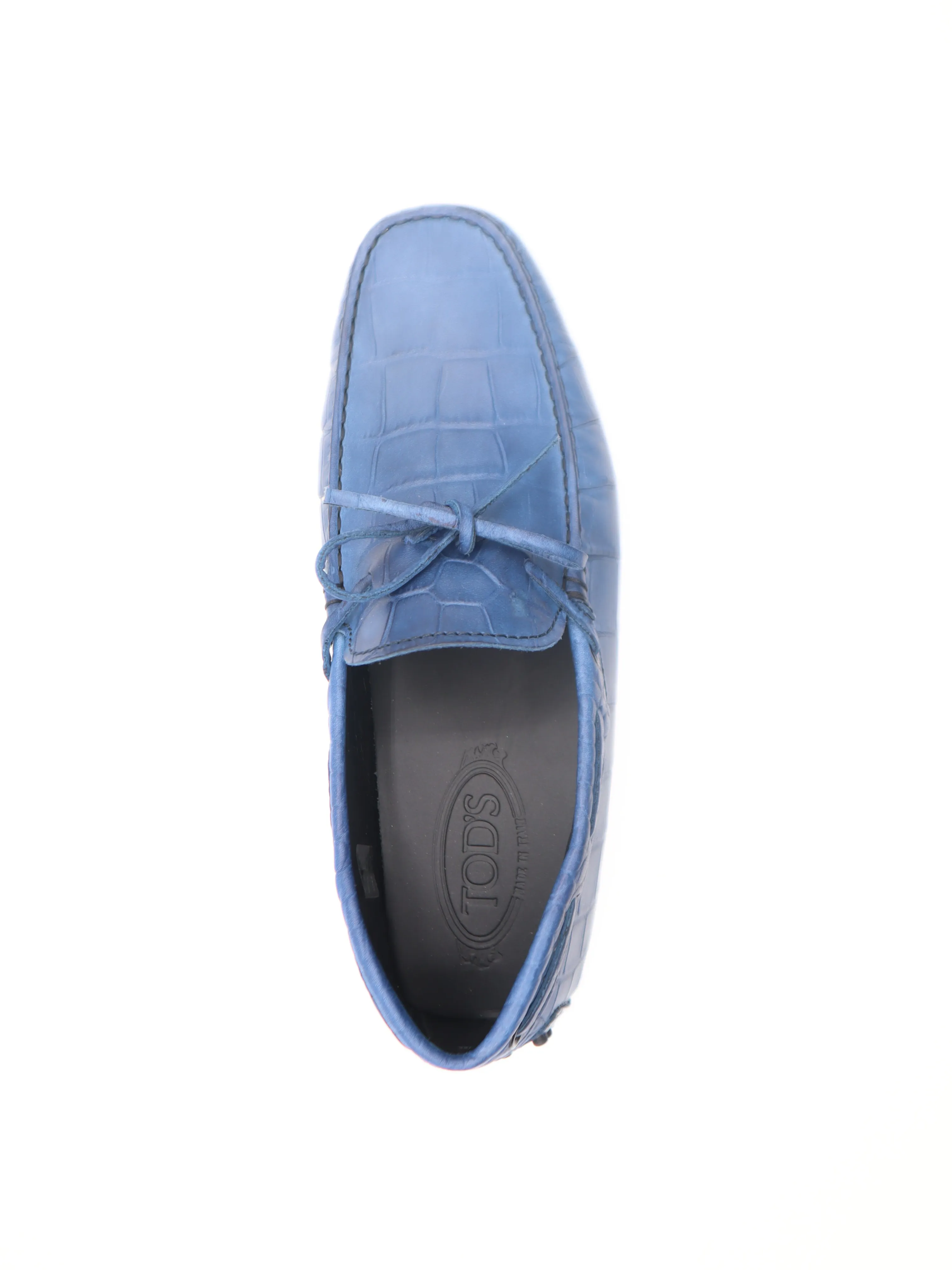 Tods Mens Baltic Blue Croc Laccetto Laced Gommino Driver Shoe