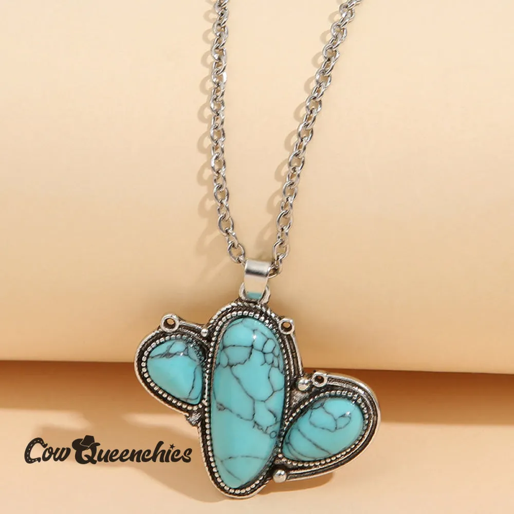 Western Alien Cactus Turquoise Necklace