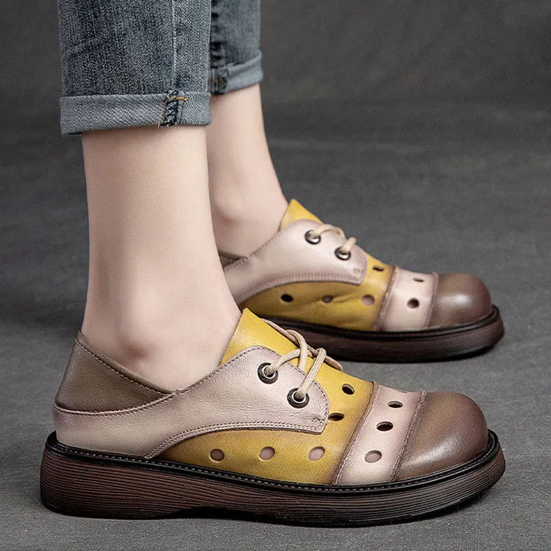 Women's Sandals Genuine Leather Mixed Colors Flats Low Casual Shoes